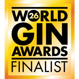 World Gin Awards 2026 – Finalist‑Emblem auf gelb‑orangem Hintergrund.